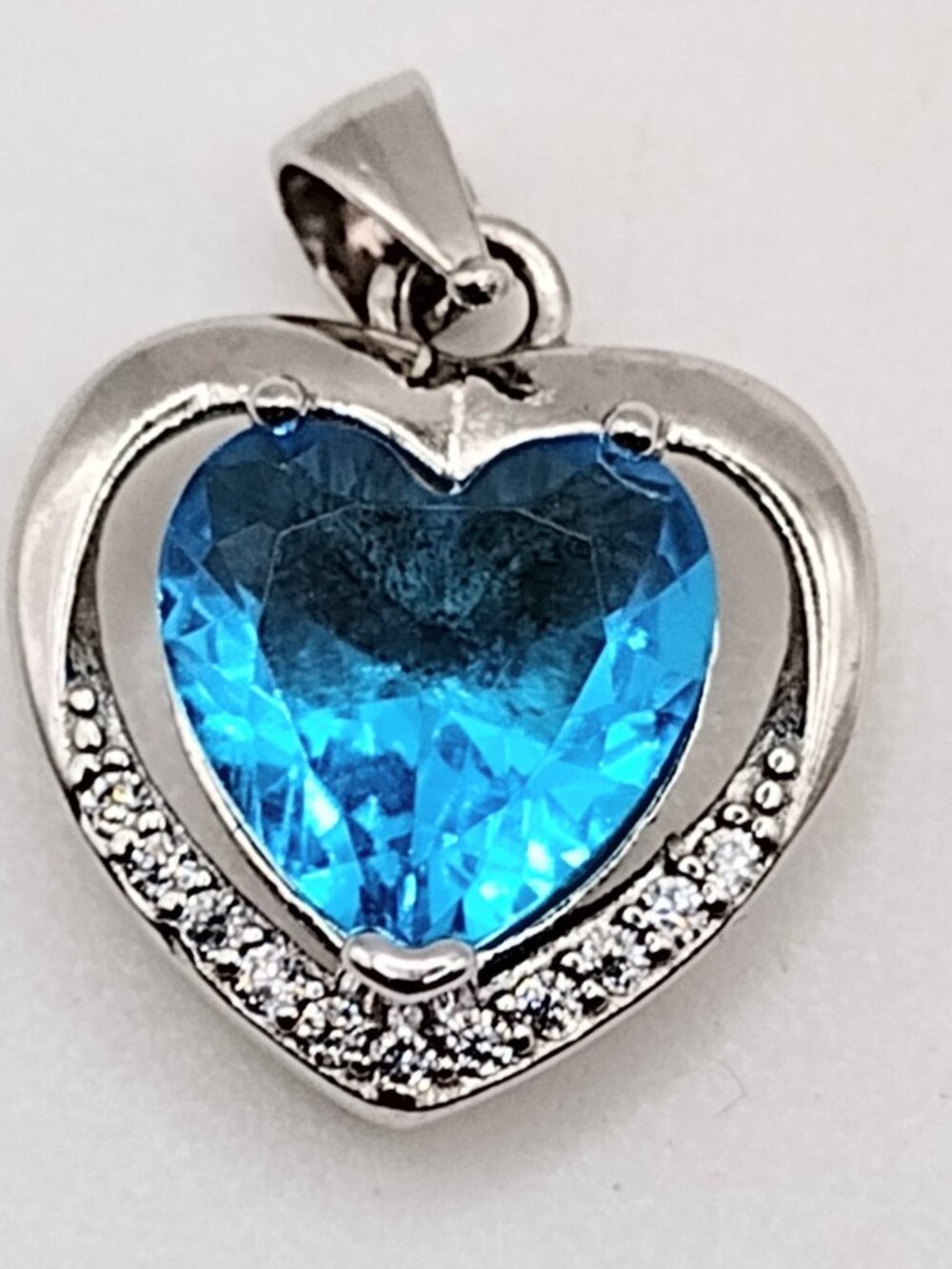Sterling Silver 8mm Heart Shape Crystal and Cubic Zirconia Pendant Necklace